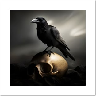 Crow On Skull Posters and Art